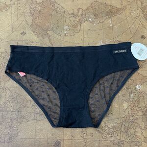 1X - NWT.  Splendies. Mesh Polka Dot.  Solid Black front. Cotton.  Hipster Brief